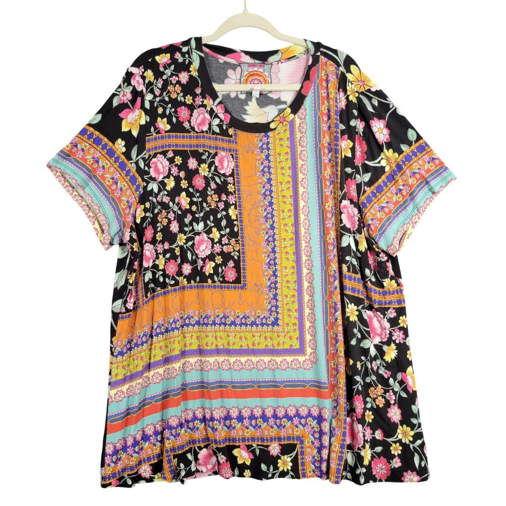 JOHNNY WAS Lookout Favorite Crew Neck Floral Tee Mixed Print Top SIZE XL